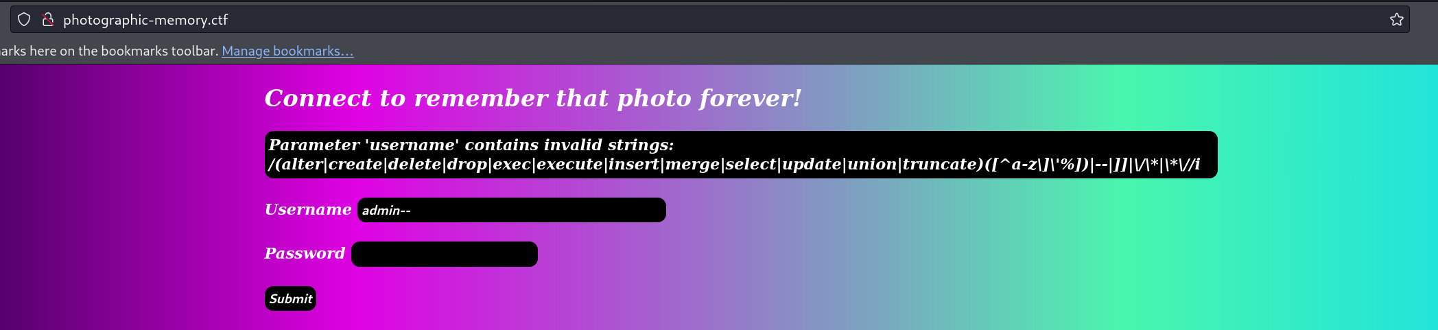 Regex error message